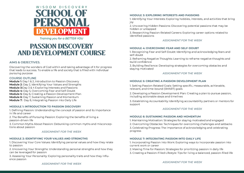 PASSION DISCOVERY & DEVELOPMENT COURSE